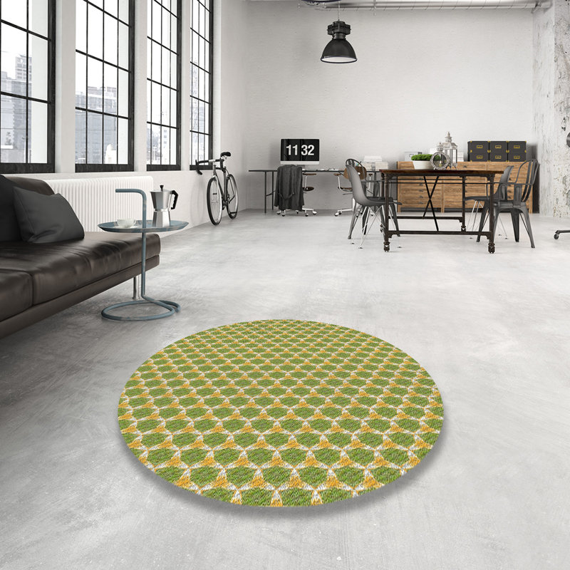 Tapis vert / jaune Power Loom, Rond 8 pi