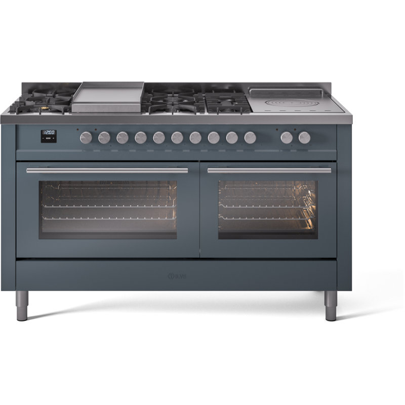 ILVE ProfessionalPlus II 60 Dual Fuel Range, knobs, Blue Gray, Natural Gas