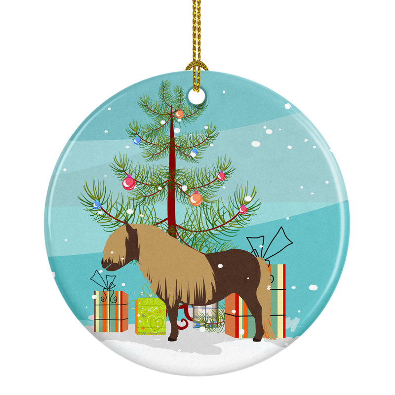 Ornement en céramique pour fêtes shetland pony cheval