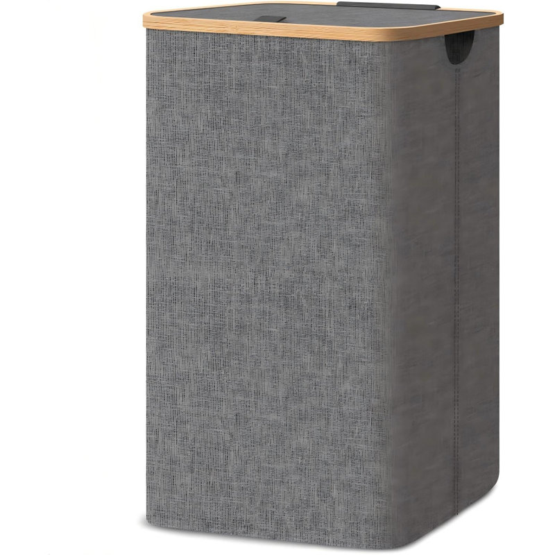 Laundry Hamper with Lid, Tall Laundry Baskets with Bamboo Pull Handles, Large Laundry Bin with Internal Support (Grey)
