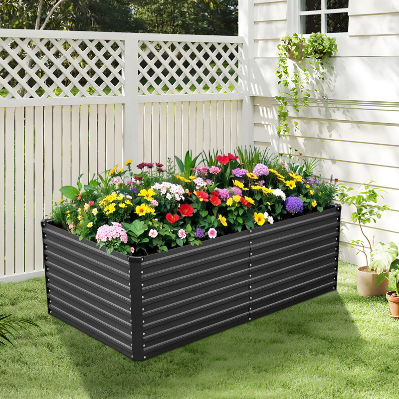Lit de jardin surélevé galvanisé Kymari, plusieurs tailles au choix, supports de plantes offerts, H 24 po x l 72 po x P 36 po