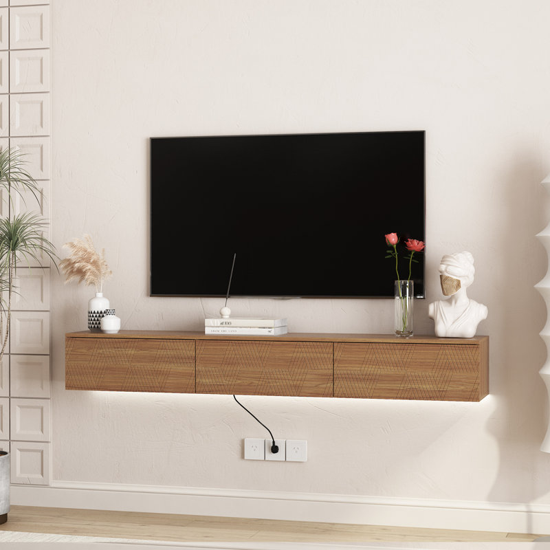 Meuble télé moderne en bois compact avec rangement 67 po