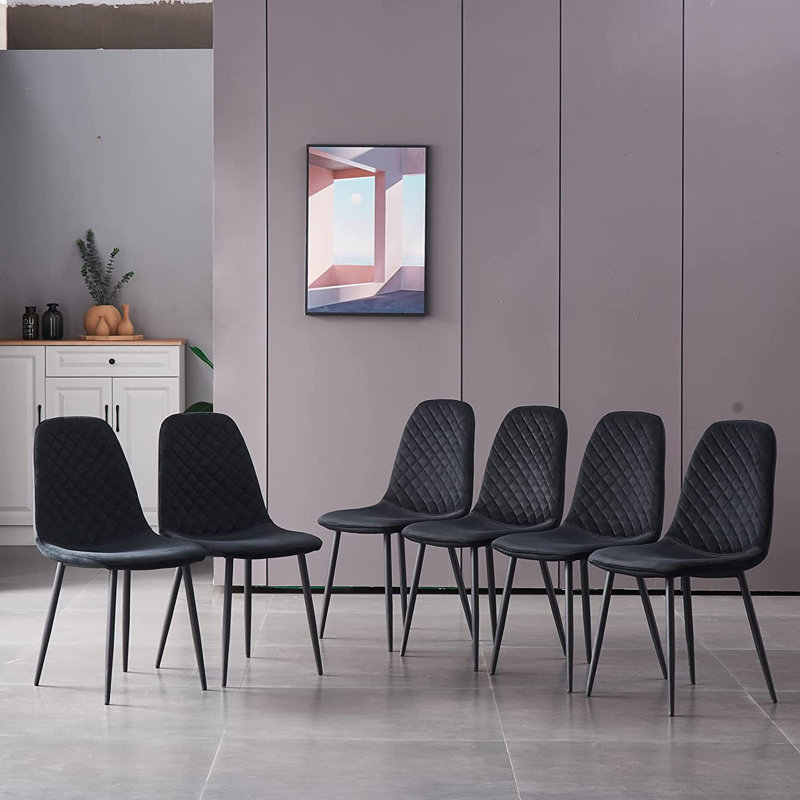 Wellersburg Modern Velvet Upholstered Armless Dining Chair, Black Velvet, Black