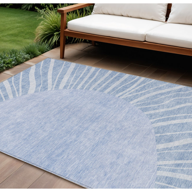 Tapis extérieur lavable abstrait bleu denim 8 pi x 10 pi bleu et bleu ciel