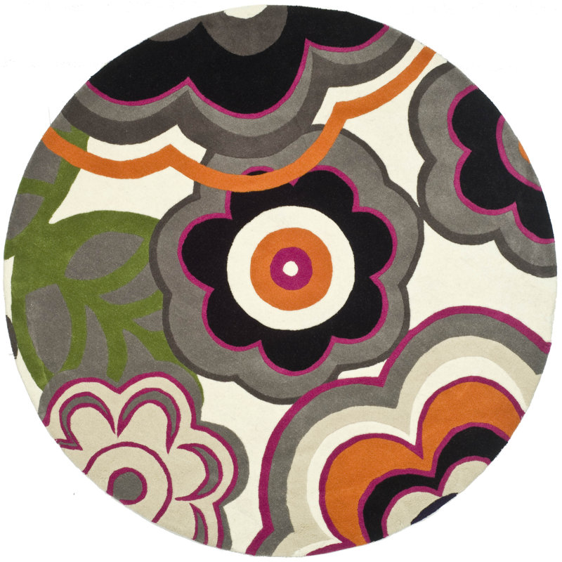 Tapis vert / gris / noir en laine touffeté à la main Candelo, Rond 6 pi