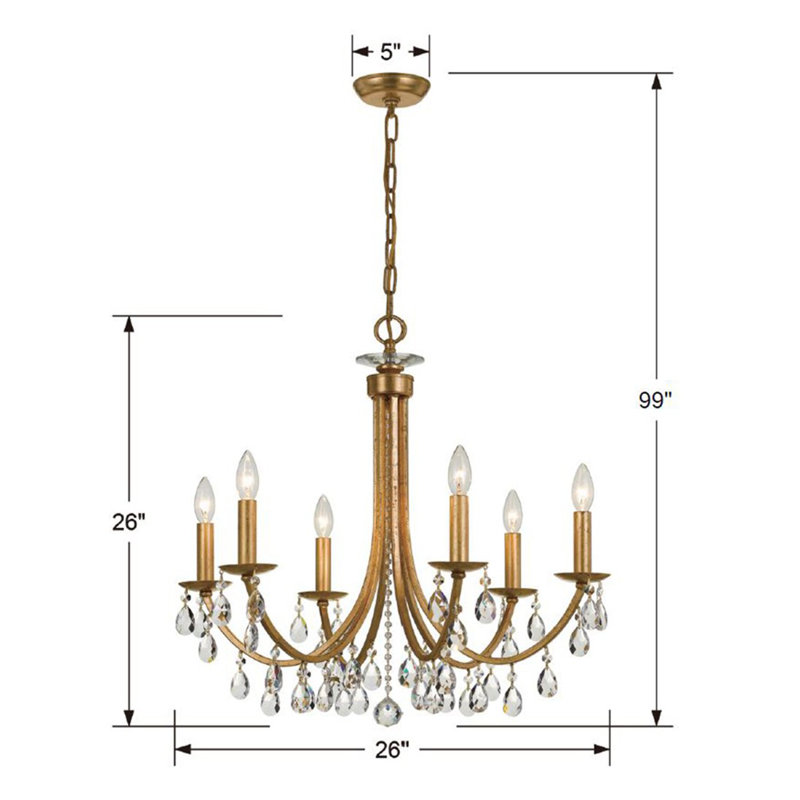 Lustre empire unique et remarquable à 6 lumières avec accents en fer forgé Mahone, Or antique