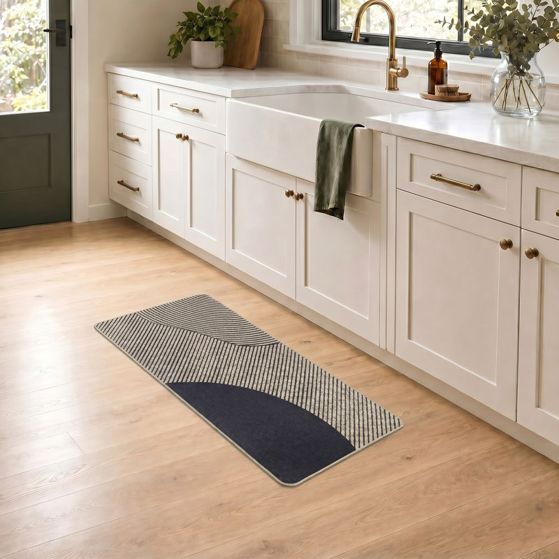 Tapis de cuisine géométrique, Tapis de couloir 1 pi 8 po x 4 pi, Beige