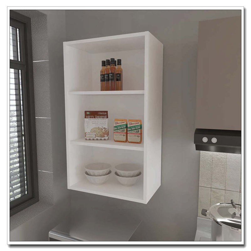 White Wall Cabinet with Open Storage, 36" H x 21" W x 12" D, White