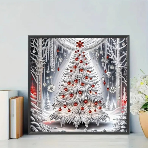 Silver Christmas Tree Diamond Painting Kit: 5D DIY Crystal Embroidery (30Cm X 30Cm)