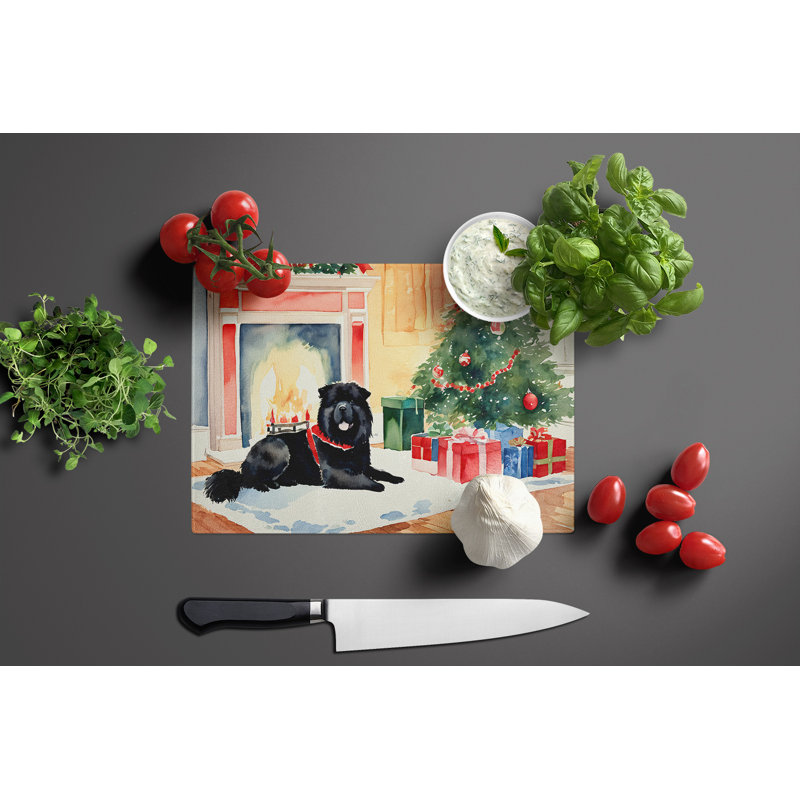 Chow Chow Cozy Christmas Glass Cutting Board Large