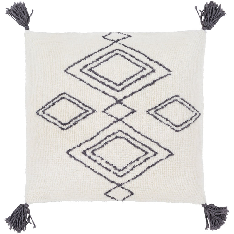 18" x 18" Cream and Charcoal Geometric Bohemian Throw Pillow