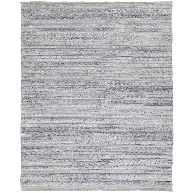 Tsavag Casual Stripes Grey/Silver/Ivory Area Rug, Rectangle de 10 pi x 14 pi
