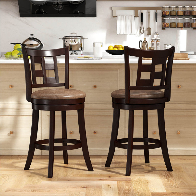 Set Of Bar Stools Swivel Bar Chairs With Footrest, Lattice Backrest, 2,  Counter Stool (26” Seat Height)