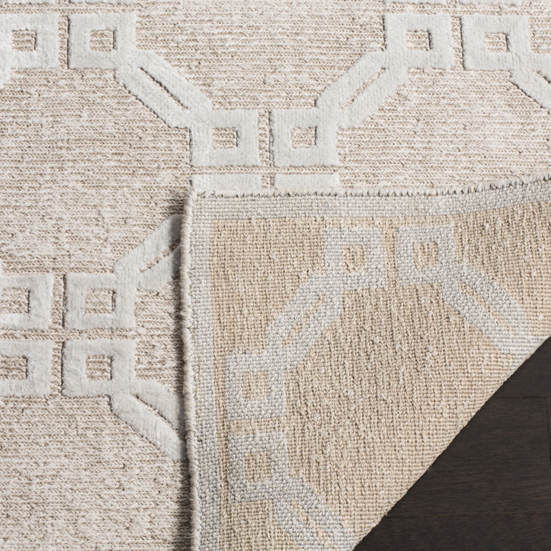 Tapis géométrique beige en lin noué à la main Twicken, Rectangle 9 pi x 12 pi
