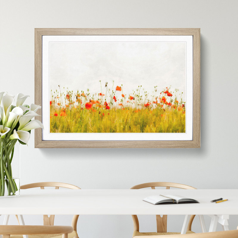 Field of Poppy Flowers - Picture Frame Graphic Art Print, 62cm H x 87cm W x 2cm D, Oak Framed