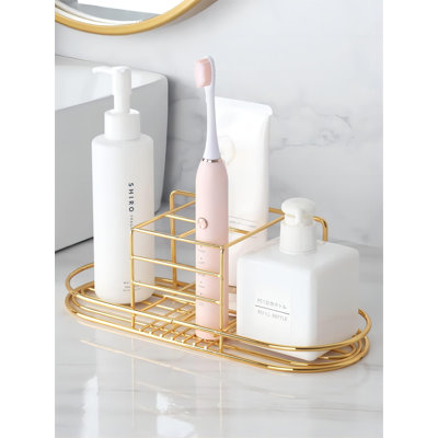 Toothbrush Holder With Cup,Electric Toothbrush Toothpaste Holder, Stainless Steel Bathroom Stand Or Wall-Mounted With 2 Cups(Gold) -  Mercer41, 66FF5A3CDACD47D6B39DE2B3D86E9AE8