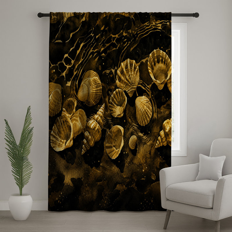 Golden Seashells Illustration, rideaux transparents et occultants - 1 panneau, 50 po x 92 po - 1 panneau, Blocage