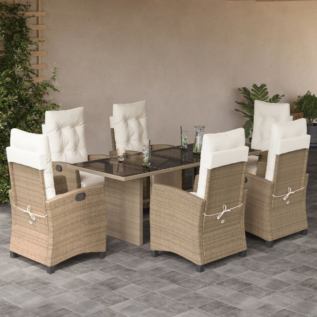 Vidaxl 7-Tlg. Garten-Essgruppe Mit Kissen Grau Poly Rattan