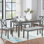 Ensemble de salle à manger en bois 6 pièces avec table rectangulaire, 4 chaises rembourrées et banc, parfait pour les repas de famille et les rassemblements
