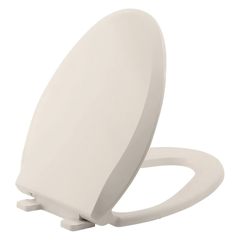 Siège de toilette rond de 19 pouces, matériau PP sécuritaire, fermeture silencieuse, installation facile avec quincaillerie incluse, ajustement universel pour les toilettes standard de couleur amande