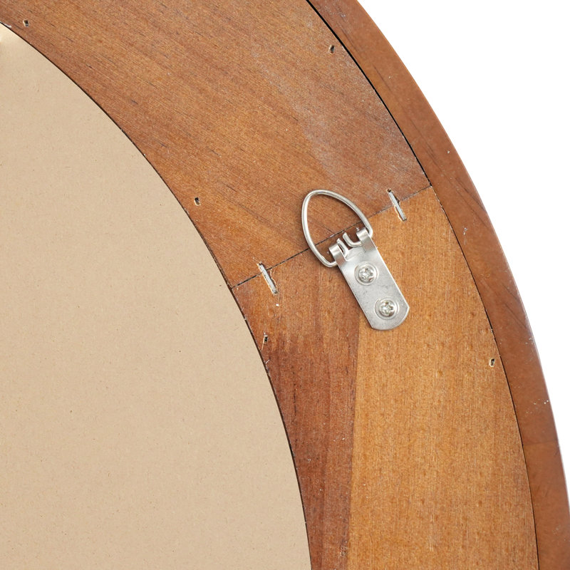 Miroir mural rond en bois massif de 24 po de style rotin, 24 po x 24 po, Noir + noyer foncé