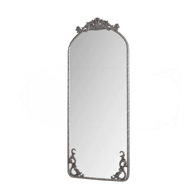 Arched Full Body Mirror With Vintage Ornate Carved Applique On Top And Bottom, Hanging Wall Mounted Mirror, For Living Room Bedroom Retro Home Decor Mirror