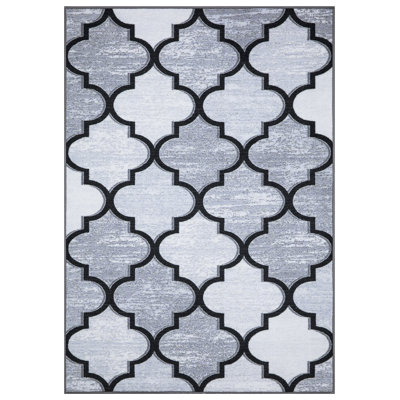 Modern Grey Geometric Area Rug & Runner – Non Slip Large Living Room, Bedroom, Hallway & Kitchen Carpet