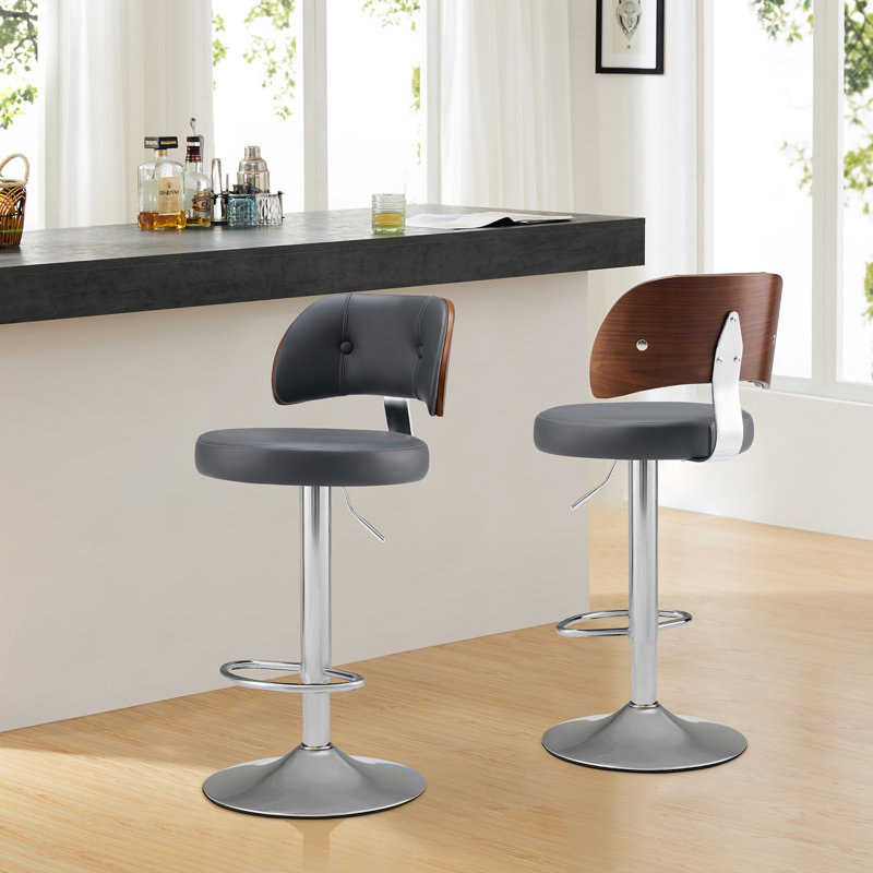 Swivel Bar Stools Seat Adjustable H 62-84cm Barstools with Upholstered Back(set of 2/4), White, 4