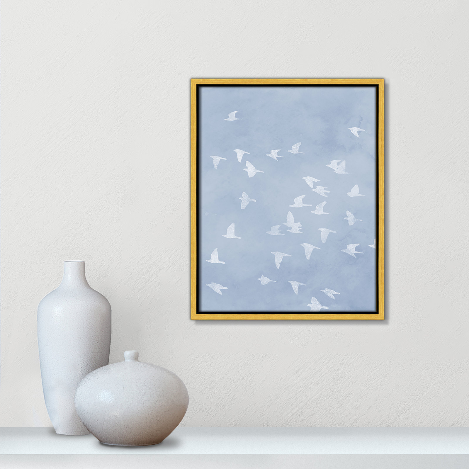 Flying Friends Print by Marcus Prime, 12.5'' W x 15.5'' H, Gold Floater