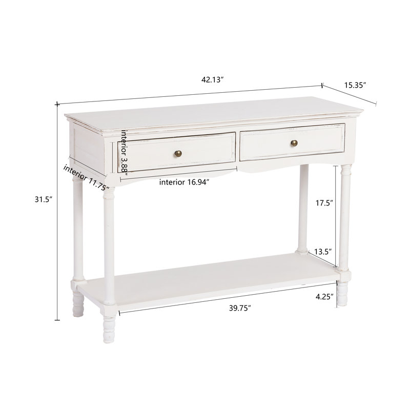 Brighton Distressed White Wood 2-Drawer Storage Console Table