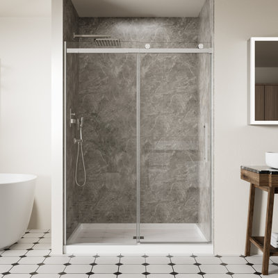 50"-54"W X 74"H Frameless Shower Door, Sliding Glass Shower Door, 1/4''(6mm) SGCC Tempered Glass with Explosion-Proof Film Nano Coating, Stopper, Chrome