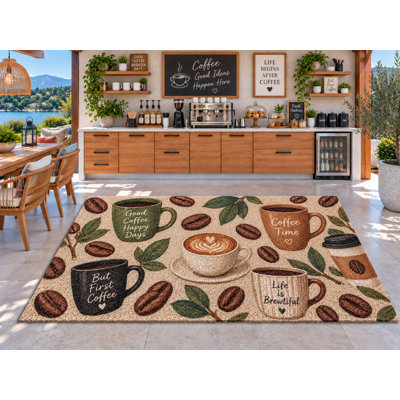 Tapis d'extérieur 5 pi x 7 pi Tasses à café Bean Leaves