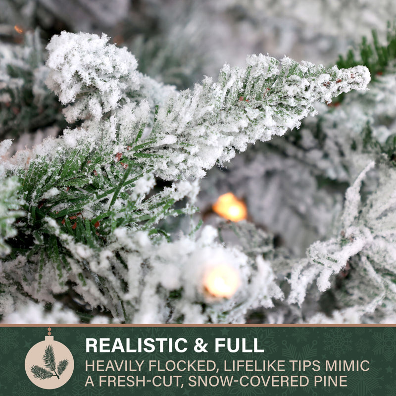 Fraser Hill Farm 10-Ft. Flocked Mountain Pine Christmas Tree With Smart String Lighting, FFMP010-3SN, 7.5' H