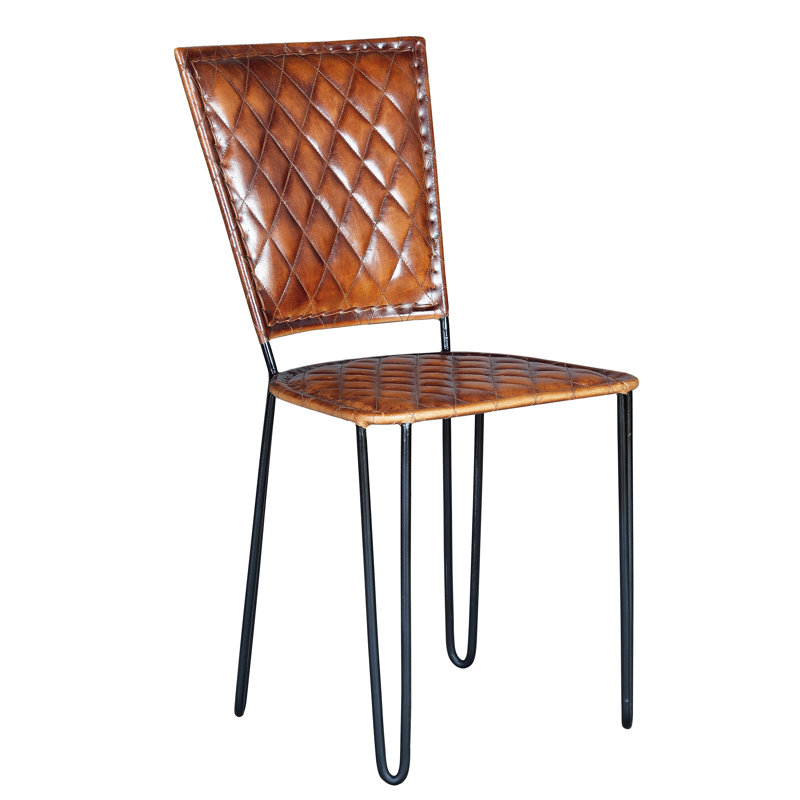 Ravenna 46cm H Genuine Leather Upholstered Metal Side Chair, Brown