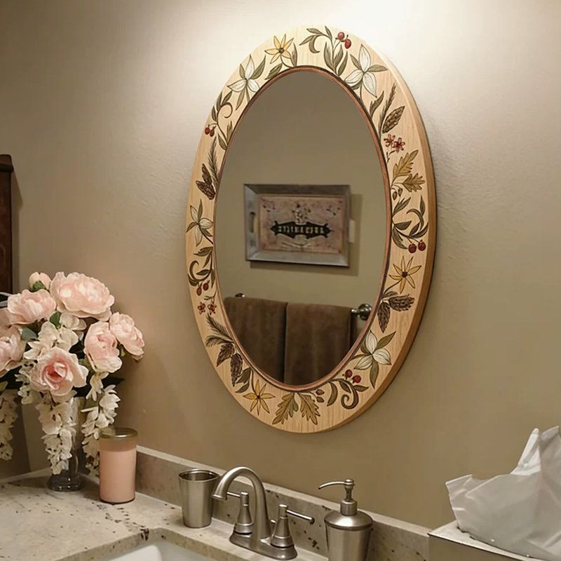 Miroir mural ovale en cuir, 23.62"H*15.75"L, Brown