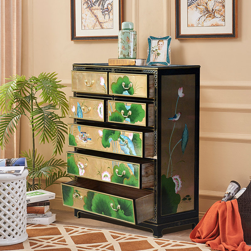 Hand-Painted 7-Drawer Accent Chest with Gold Leaf