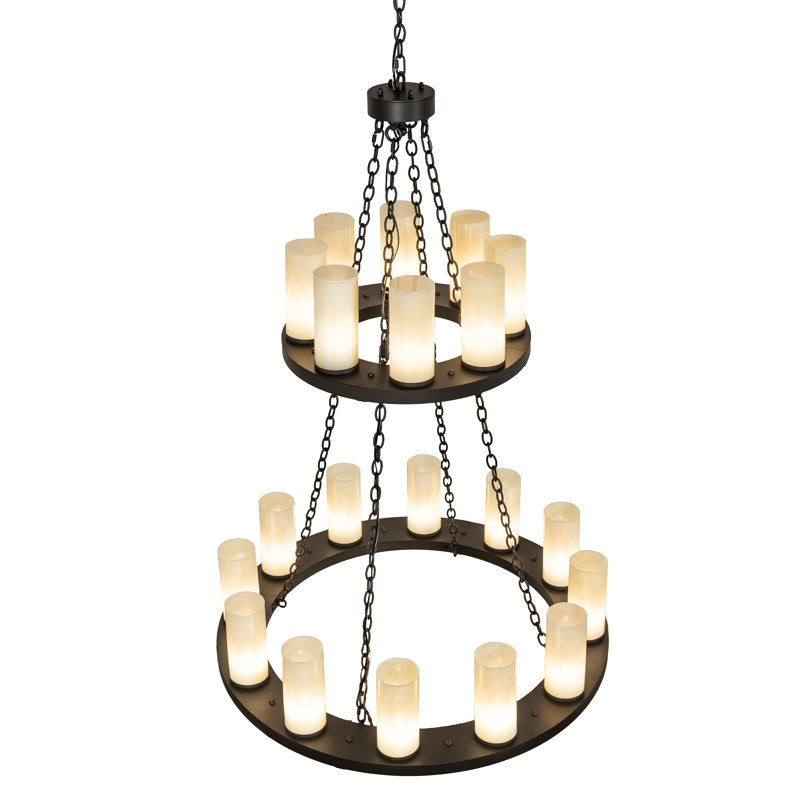Bronze and Crystal 20-Light Two-Tier Chandelier