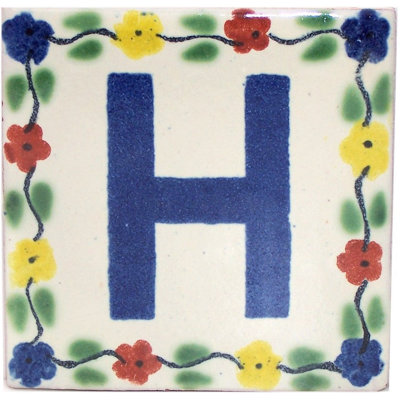 4,2 po x 4,2 po 2 pièces TalaMex Bouquet Talavera Maison d'argile Lettre H