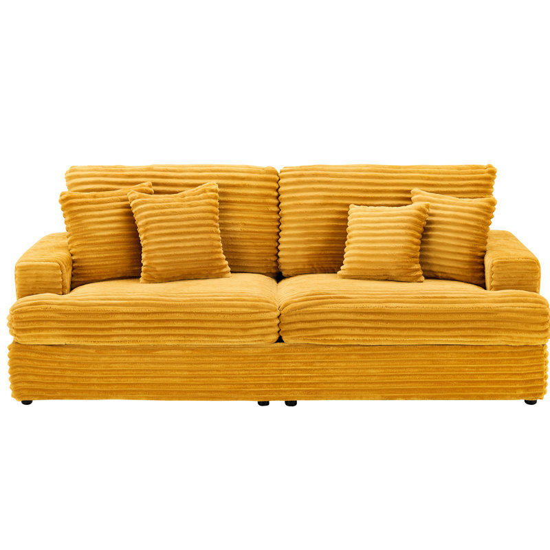 Velours côtelé orange spacieux avec 4 coussins - pour un espace de vie 3 pièces confortables, Orange