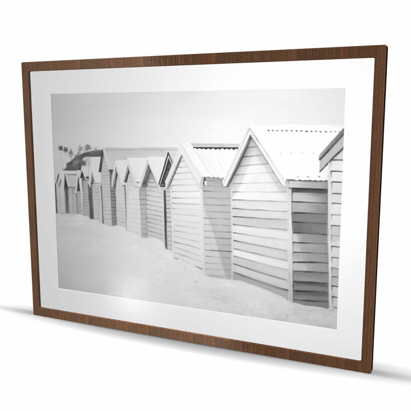 Beach Cabins - Imprimé mat blanc encadré pour décoration