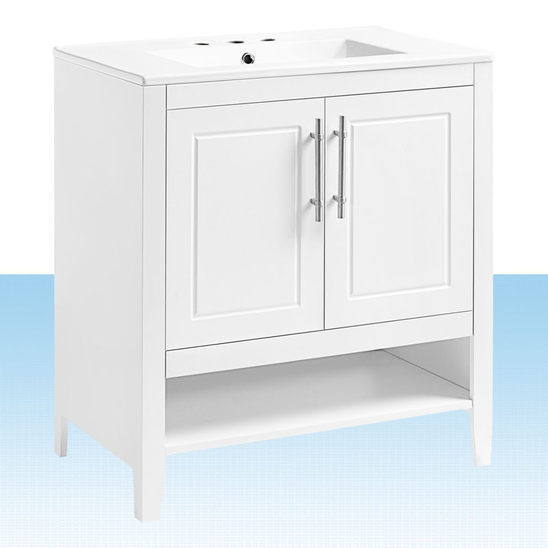 Carramar 30'' Single Bathroom Vanity with Ceramic Top, White