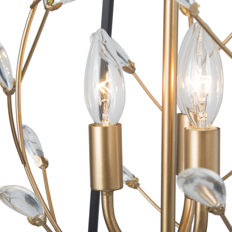 Lustre géométrique de salle à manger à 3 lumières avec détails en cristal, Noir / or foncé