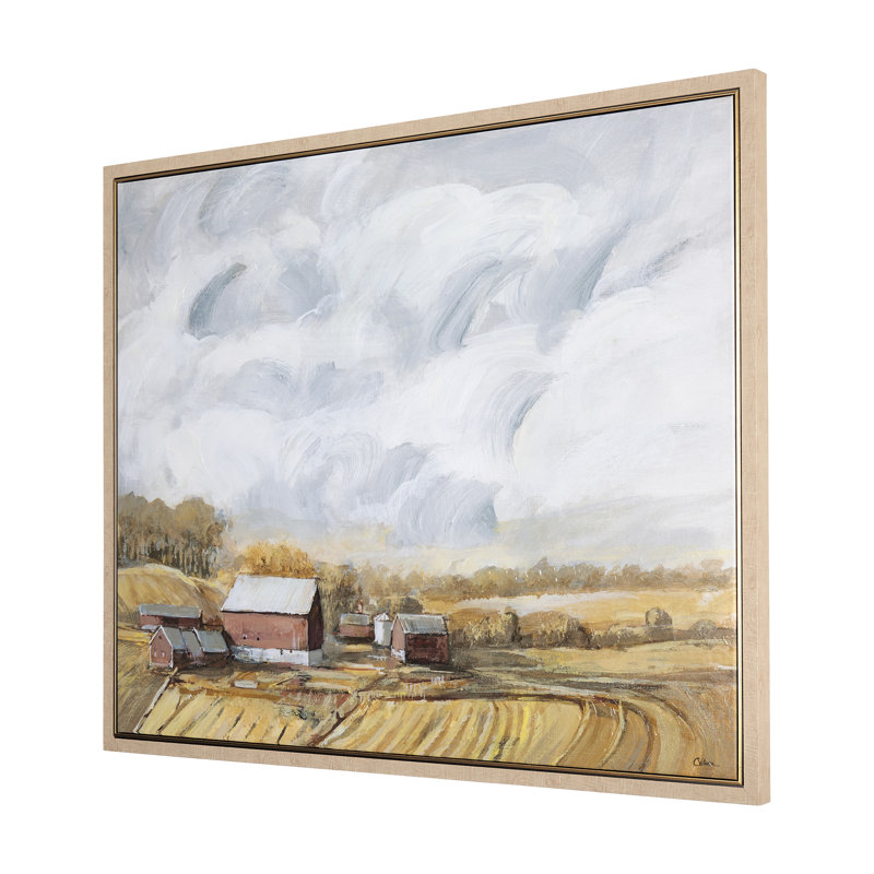 Toile texturée embellie à la main Farmland, Cadre naturel, H 29,5 po x l 48,5 po x P 1,625 po