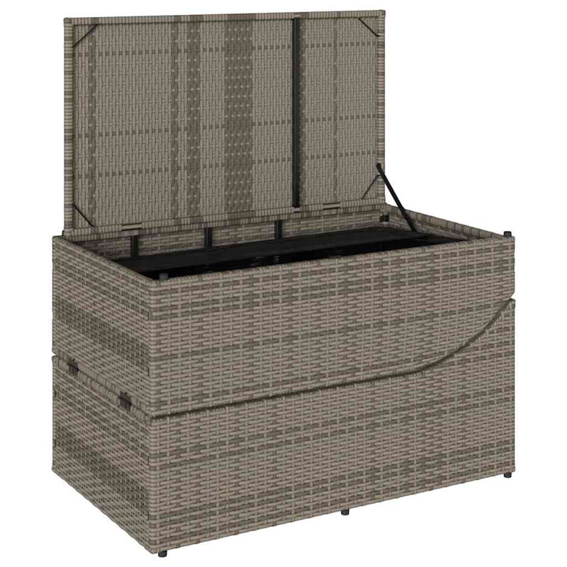Chaise longue pliante avec coussin et rangement en rotin de polyester, Gris, Gris foncé