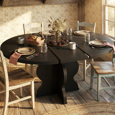 Table de salle à manger extensible de 47 à 63 po pour 4 à 8 personnes, table de salle à manger ronde en bois de style campagnard avec pieds ondulés, cercle, ovale, peu encombrante