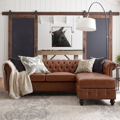 Camberley 4-Person Traditional Upholstered Chesterfield Sofa with Tufted Rolled Arms and Matching Storage Ottoman for Living Room