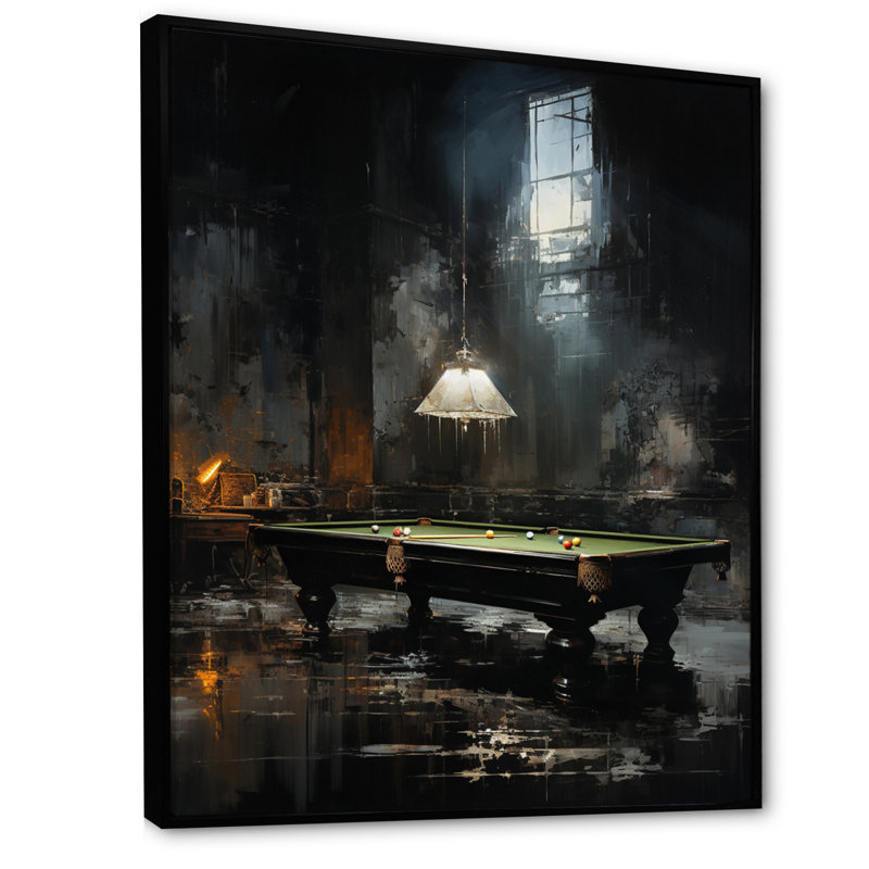 Art sur toile Billard, Cadre flottant noir, H 44 po x l 34 po x P 1,5 po