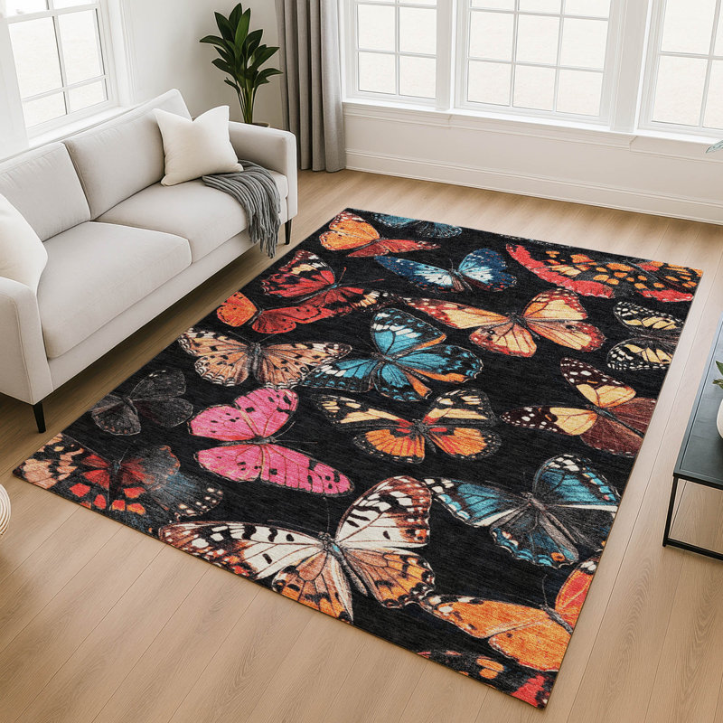 Premium Machine Washable Mayfield AMF2201 animal Rug, 8' x 10', Black