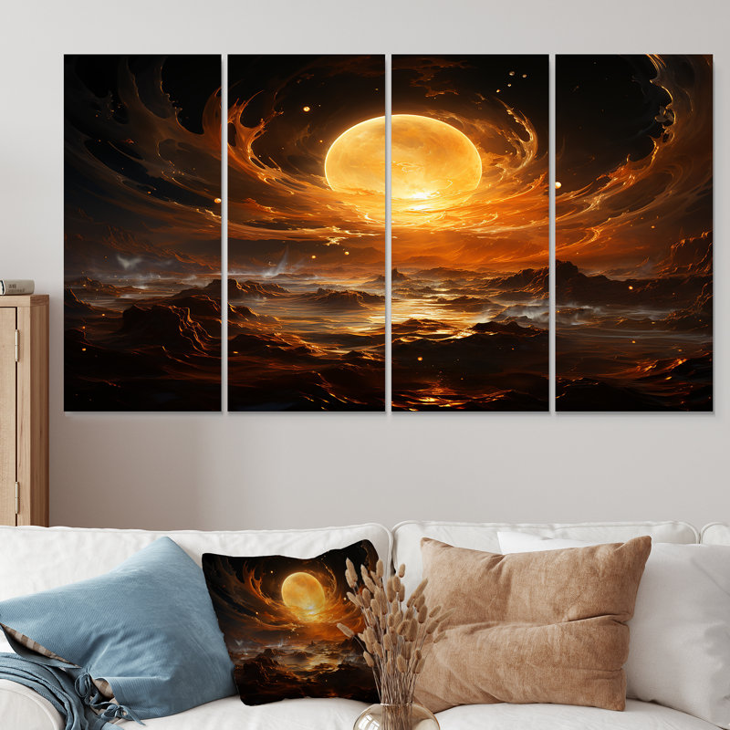 Verre de feu saturn planète II - planètes, art mural 4 pièces, H 28 po x l 48 po