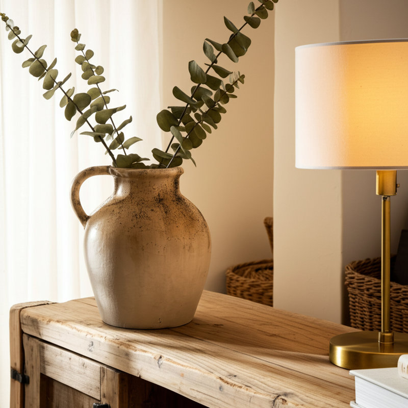 Modern Rustic Terracotta Tall Flower Vase With Speckled Finish - Elevated Home Decor Accent Vases For Table - Ivory/Brown